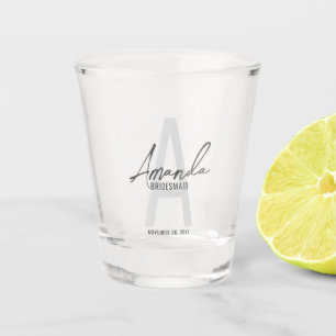 Modern Personalized Bridesmaid's Monogram and Name Shot Glass