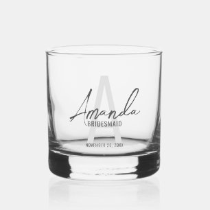 Modern Personalized Bridesmaid's Monogram and Name Whiskey Glass