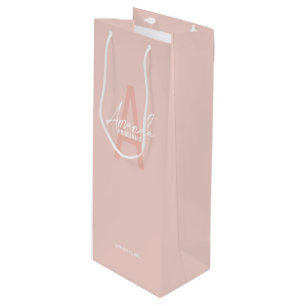 Modern Personalized Bridesmaid's Monogram and Name Wine Gift Bag