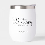 Modern Personalized Bridesmaids Name<br><div class="desc">Personalized Bridesmaids Gifts
featuring personalized bridesmaid's name in modern script font style with title and wedding date in modern sans serif font style.
Also perfect for Maid of Honour, Flower Girl, Mother of the Bride and more.</div>
