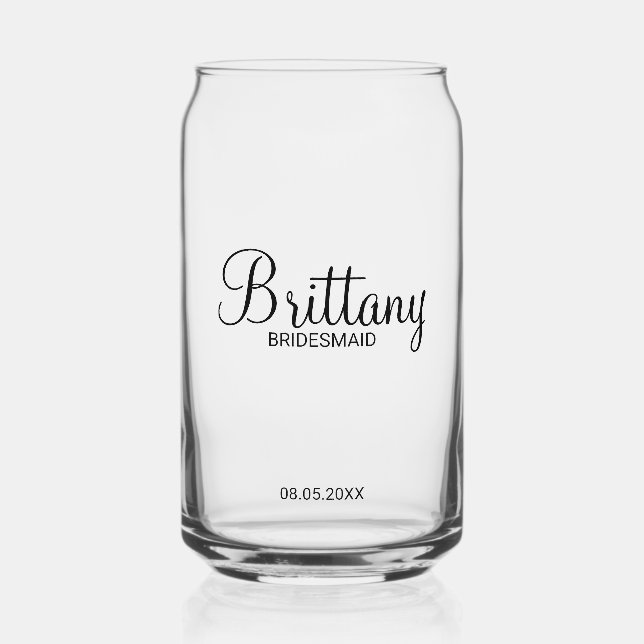 Modern Personalized Bridesmaids Name Can Glass (Front)