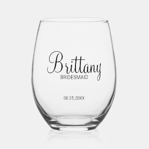 Modern Personalized Bridesmaids Name Stemless Wine Glass