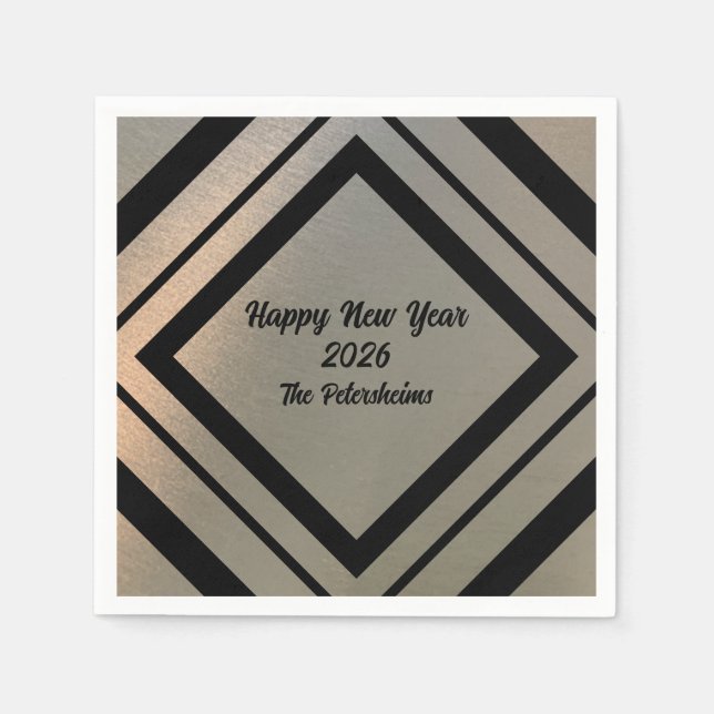 Modern Personalized Brushed Metal Happy New Years Napkin (Front)