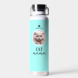 Modern Personalized Cat Mama Custom Name Photo Water Bottle