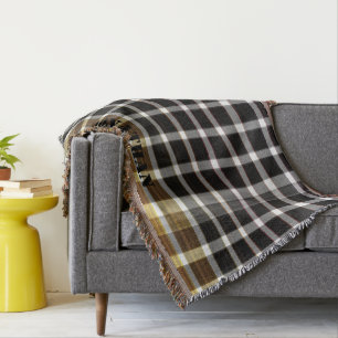 Modern Personalized Chequered Pattern Black White  Throw Blanket