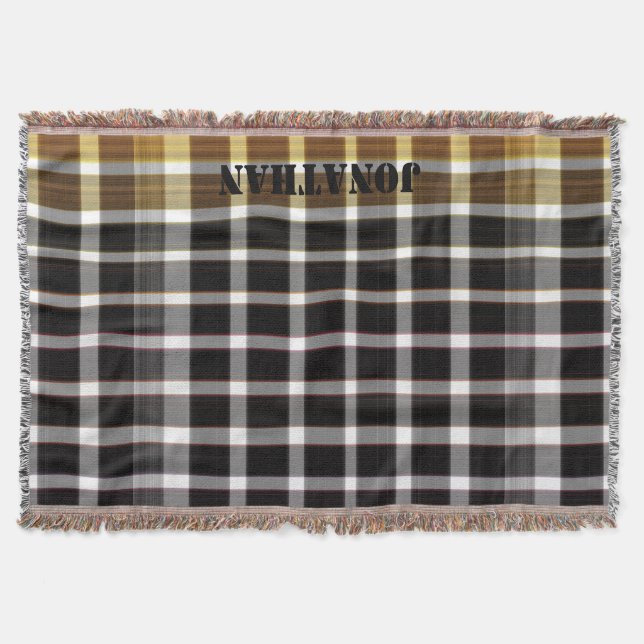 Modern Personalized Chequered Pattern Black White  Throw Blanket (Front)