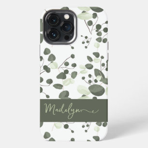 Modern Personalized Chic green Eucalyptus pattern iPhone 13 Pro Max Case