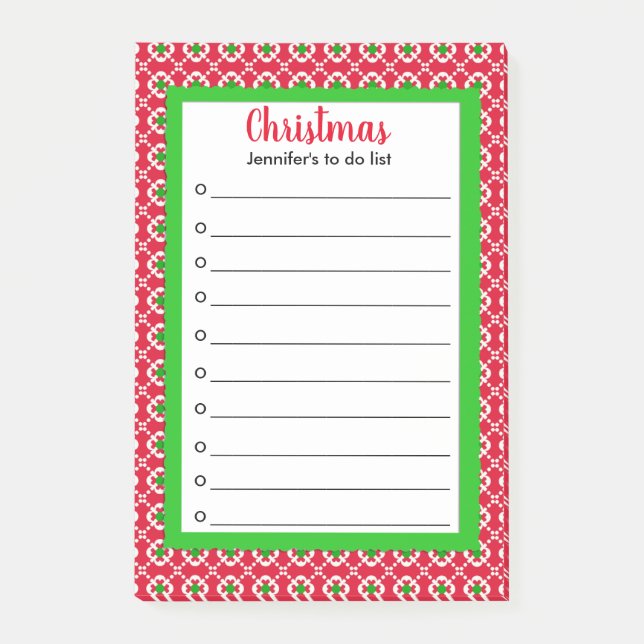 Modern personalized Christmas shopping to do list Post-it Notes (Front)