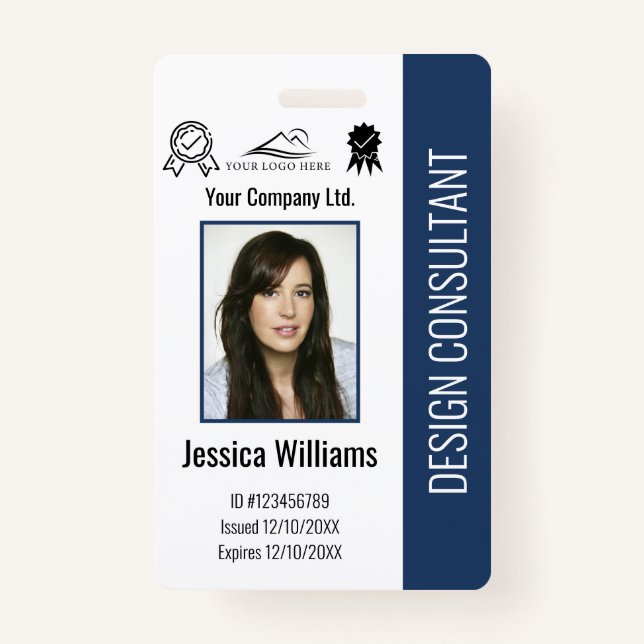 Modern Personalized Corporate Employee Blue ID Badge (Front)
