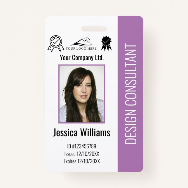 Modern Personalized Corporate Employee Purple ID Badge (Front)