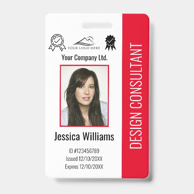 Modern Personalized Corporate Employee Red ID Badge (Front)