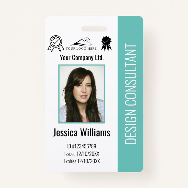 Modern Personalized Corporate Employee Teal ID Badge (Front)