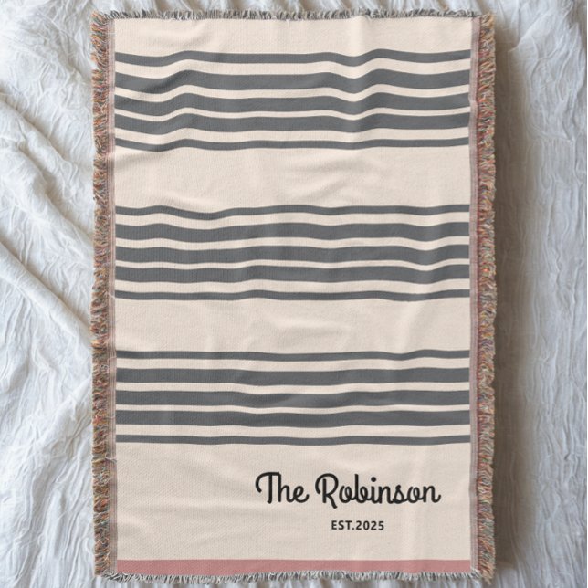 Modern Personalized Couple Name With Date Pink  Throw Blanket (Modern Personalized wedding couple name with date throw blanket)
