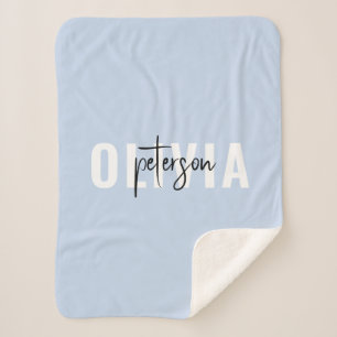 Modern Personalized Cute Pastel Blue Sherpa Blanket
