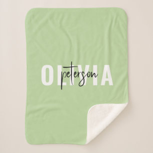 Modern Personalized Cute Sage Green Sherpa Blanket