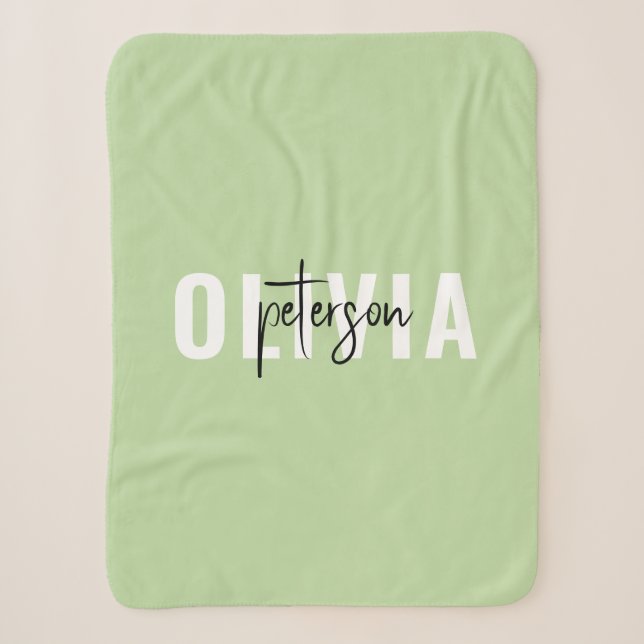 Modern Personalized Cute Sage Green Sherpa Blanket (Front)