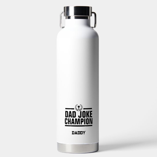 Modern Personalized Dad Joke Champion Daddy Water Bottle (Front)
