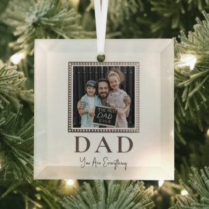 Modern Personalized Dad Photo Glass Ornament