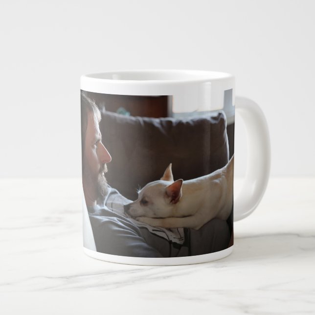 Modern Personalized Dog dad Fathers day photo gift Large Coffee Mug (Front Right)