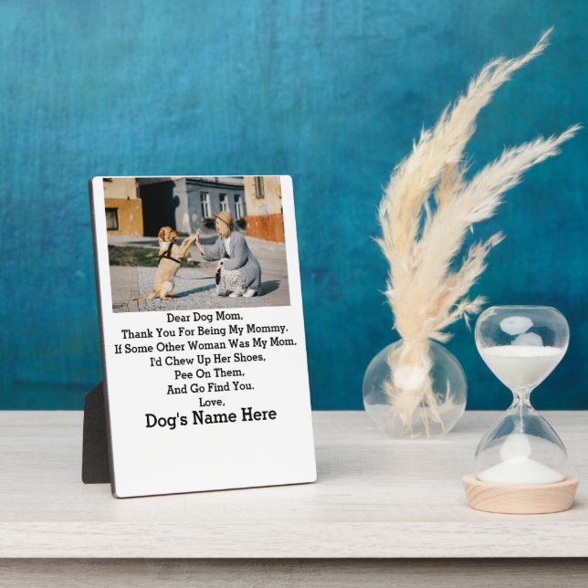 Modern Personalized Dog Mom Mothers day photo Plaque (Side)