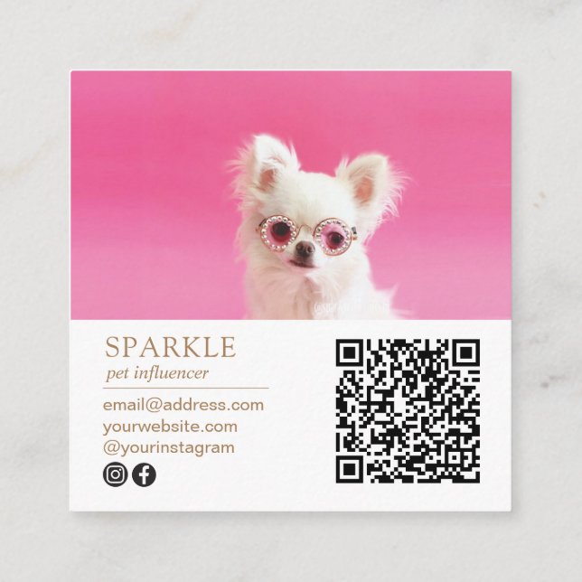 Modern Personalized Double Photo QR Code Square Business Card (Back)