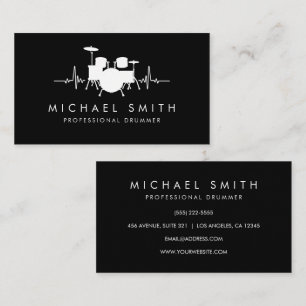 Modern Personalized Drums Heartbeat Drummer Business Card