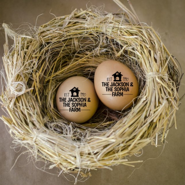 Modern Personalized Egg Dealer Name Black Text Rubber Stamp (modern personalized egg dealer name egg stamp)