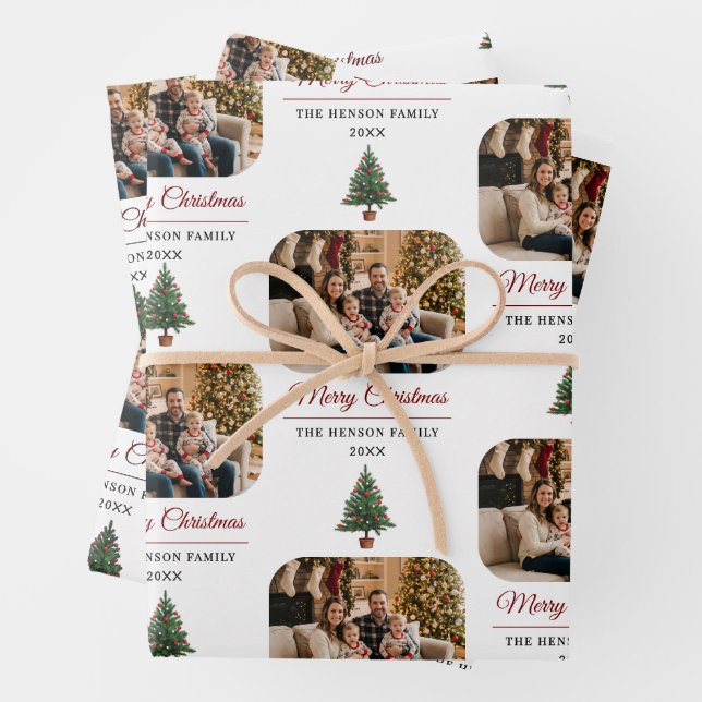 Modern Personalized Family Photo Christmas  Wrapping Paper Sheet (In situ)