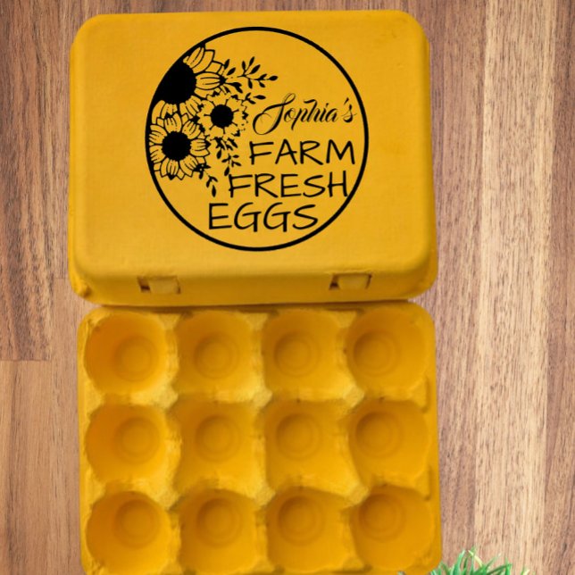 Modern Personalized Farm Owner Name Black Text Rubber Stamp (Modern personalized farmer name egg stamp)