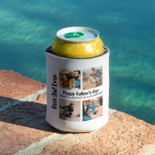 Modern Personalized Fathers day 4 photo collage Can Cooler