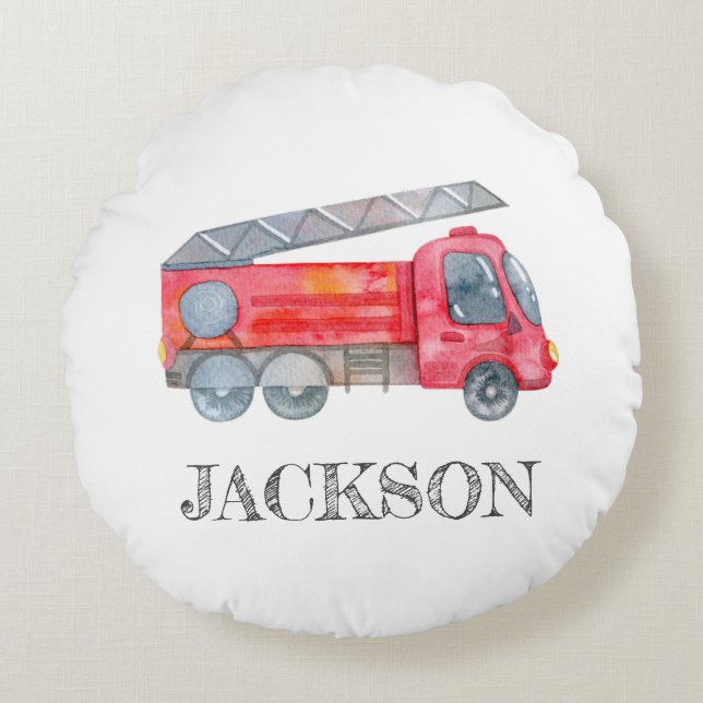 Modern Personalized Fireman birthday Party Round Pillow (Front)