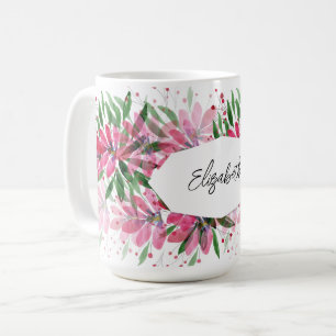 Modern Personalized Flowers Bloom Watercolor Pink Coffee Mug