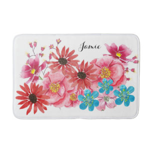 Modern Personalized Folksy Wildflower Bloom Bath Mat