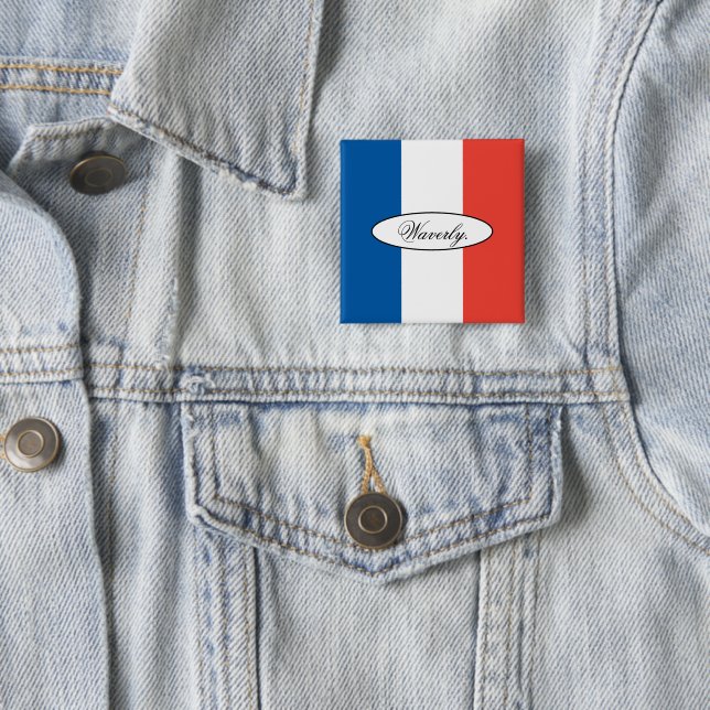 Modern Personalized French Flag Custom Name 2 Inch Square Button (In Situ)