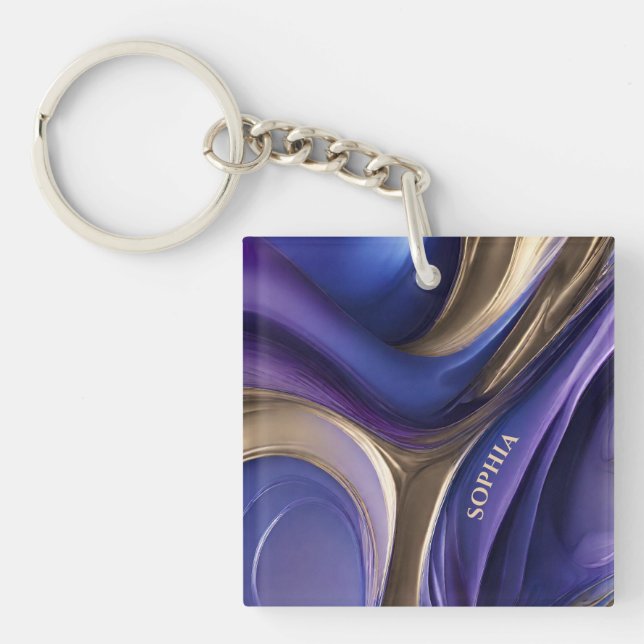 Modern Personalized Gift-Blue, Purple and Gold- Keychain (Front)
