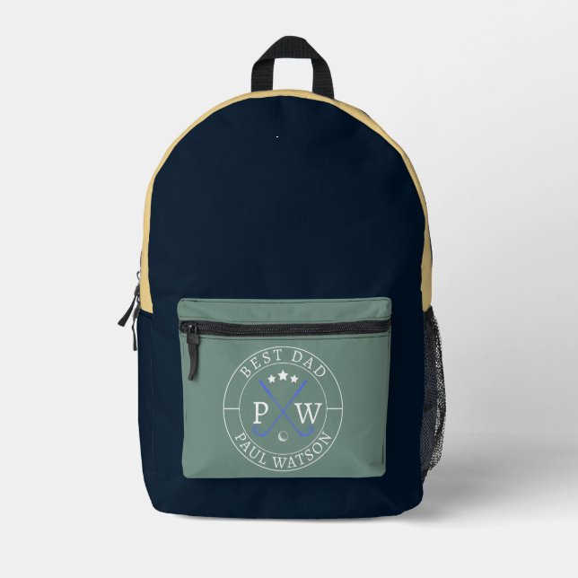Modern Personalized Golf Player Name Best Dad Printed Backpack (Front)