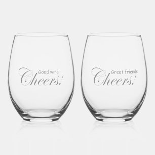 Modern Personalized Good Wine Good Friends Cheers! Stemless Wine Glass