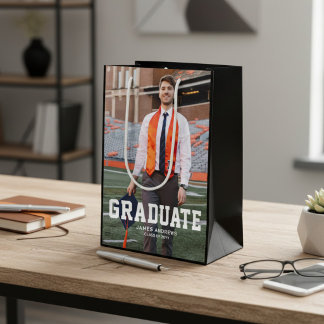 Modern Personalized Grad Photo Graduation Medium Gift Bag
