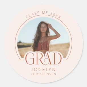 Modern Personalized Grad Photo Graduation Party Classic Round Sticker