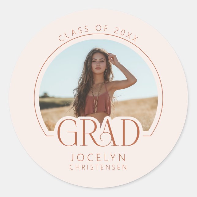 Modern Personalized Grad Photo Graduation Party Classic Round Sticker (Front)