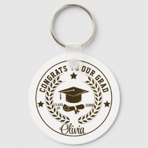 Modern Personalized Graduate Name Black Keychain