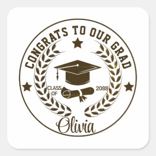 Modern Personalized Graduate Name Black Square Sticker