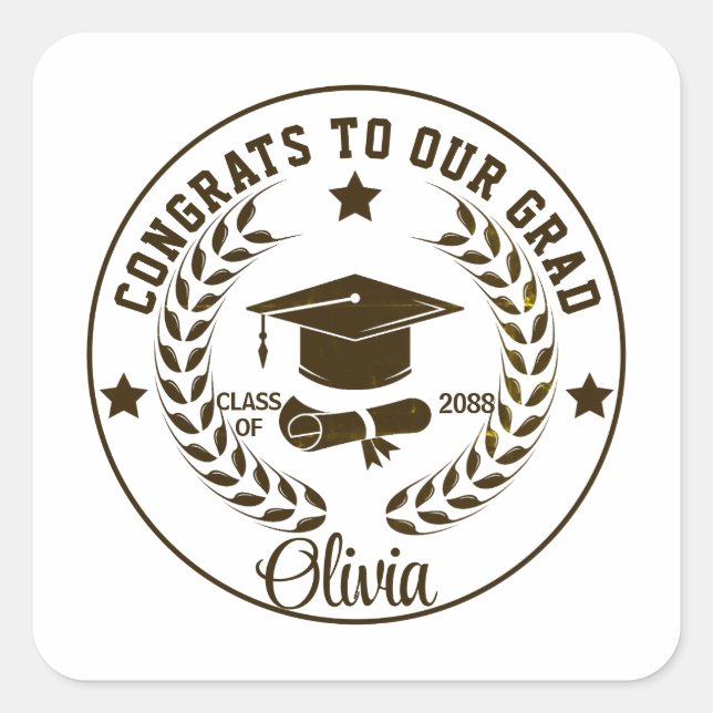Modern Personalized Graduate Name Black Square Sticker (Front)