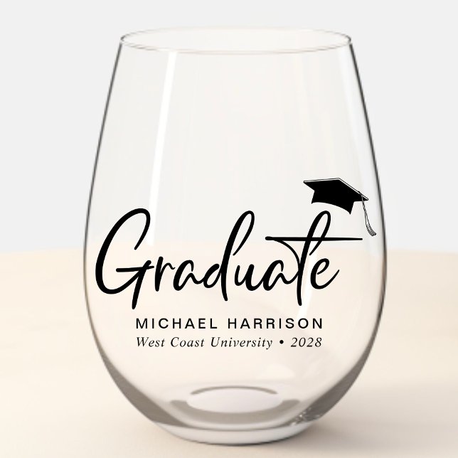 Modern Personalized Graduation Stemless Wine Glass (Creator Uploaded)