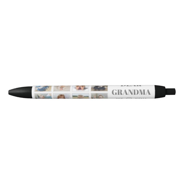Modern Personalized Grandma We Love You 8-Photos Black Ink Pen (Front)