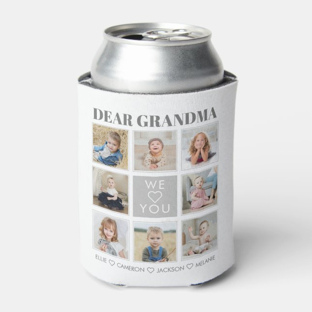 Modern Personalized Grandma We Love You 8-Photos Can Cooler (Can Front)