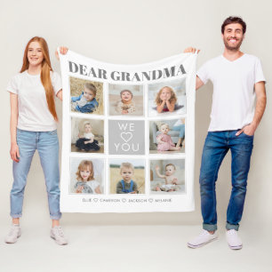 Modern Personalized Grandma We Love You 8-Photos Fleece Blanket