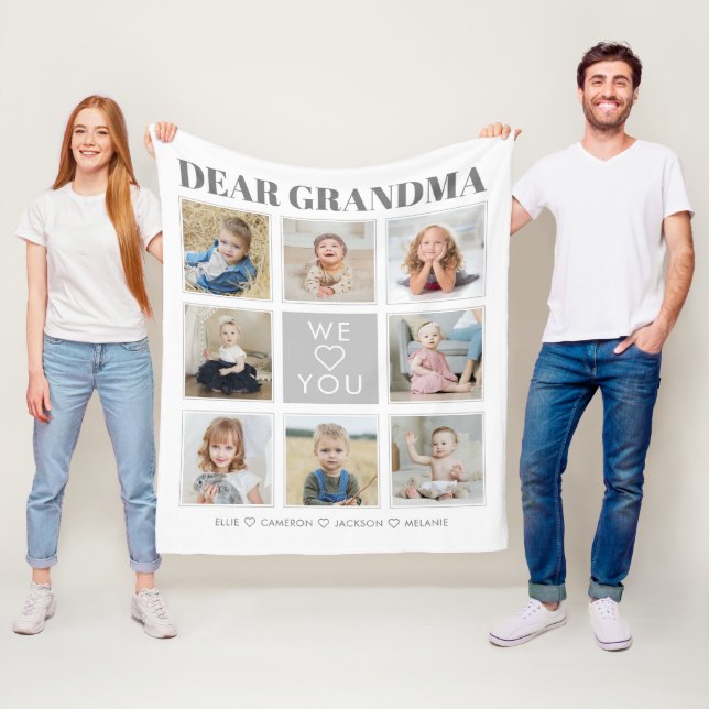 Modern Personalized Grandma We Love You 8-Photos Fleece Blanket (In Situ)