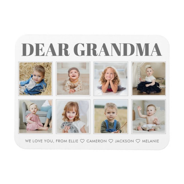 Modern Personalized Grandma We Love You 8-Photos Magnet (Horizontal)