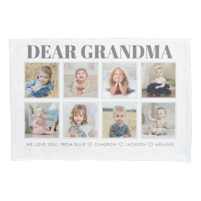 Modern Personalized Grandma We Love You 8-Photos Pillowcase (Front)
